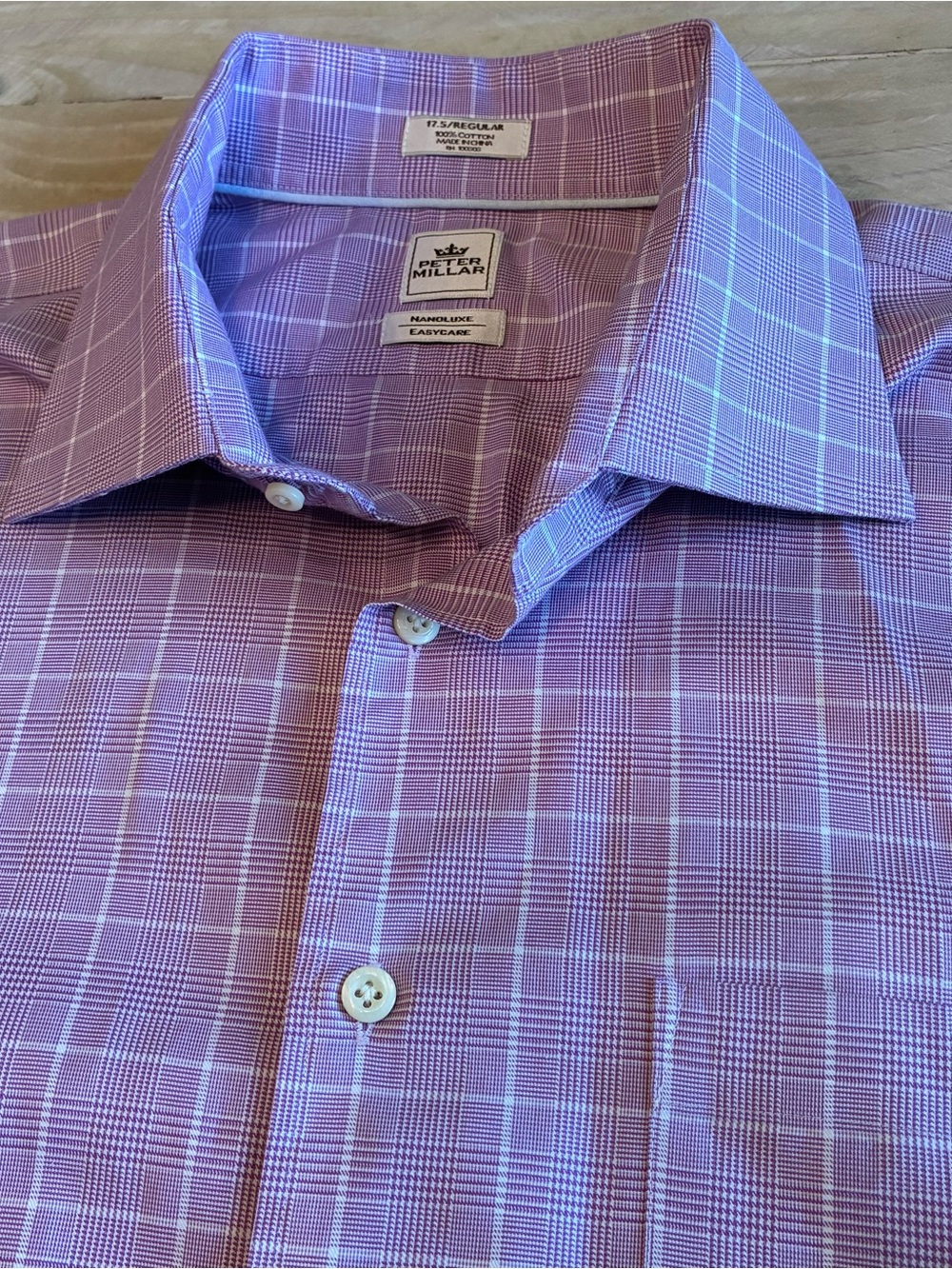 Peter Millar Purple Plaid Spread-Collar Dress Shirt